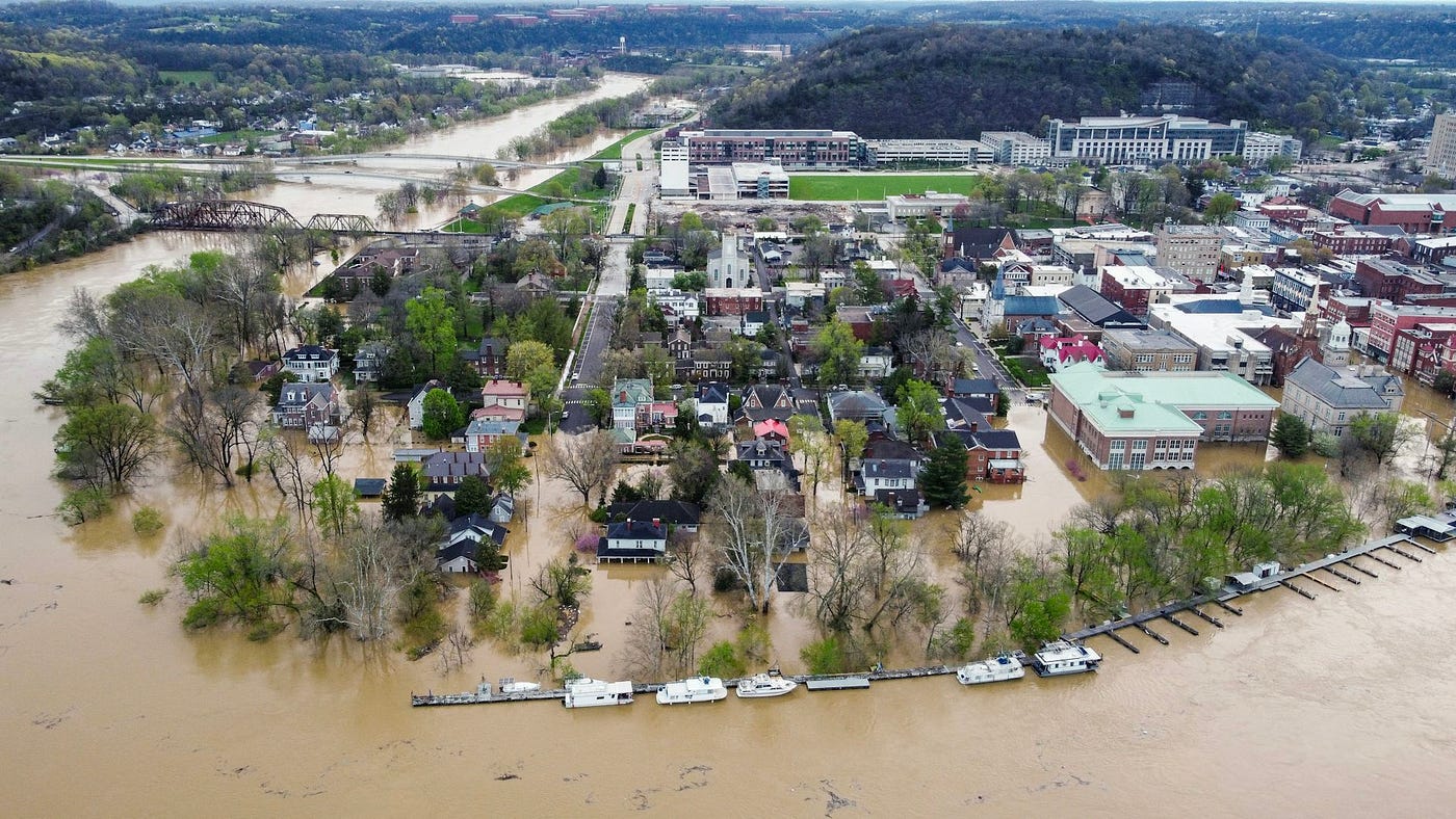 Days of heavy rain across the Midwest flooded Frankfort, Ky., in April 2025. Leandro Lozada/AFP via Getty Image