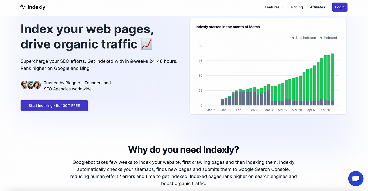 Bubble indexing pages to Google