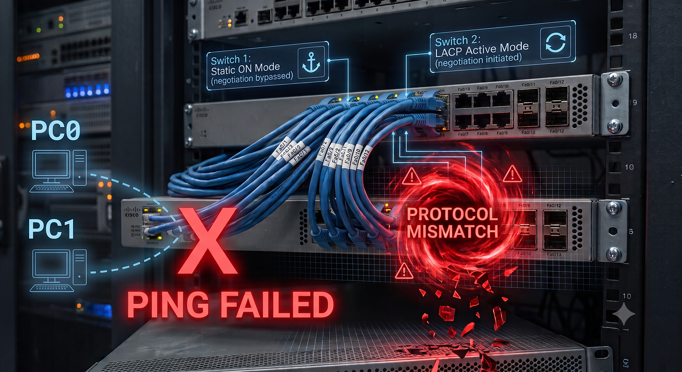 Network Troubleshooting #2: Why EtherChannel Fails Due to Protocol Mismatch? — Static vs. LACP