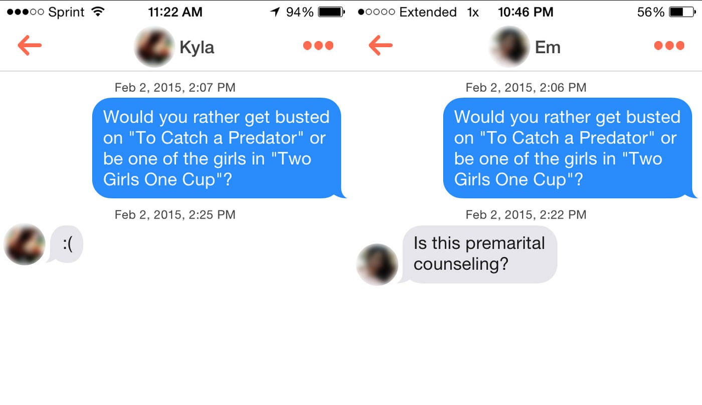 Playing Would You Rather With Girls on Tinder : r/Tinder
