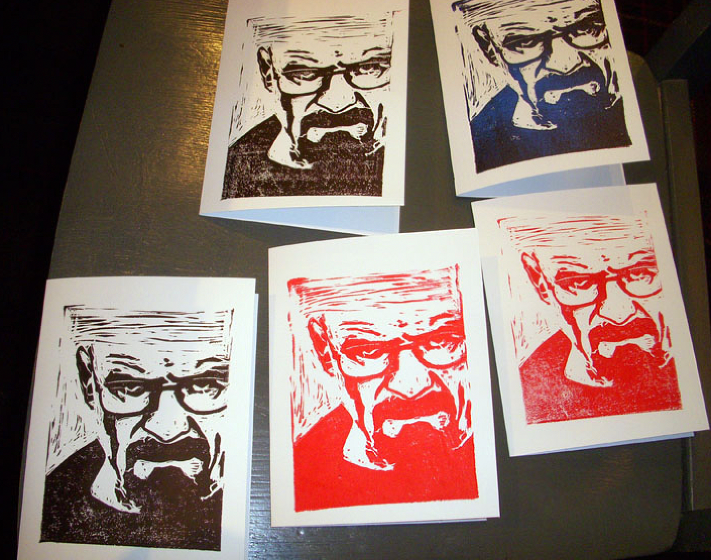 Breaking Bad image carved and printed in my woodcut workshop. (Photo by author)
