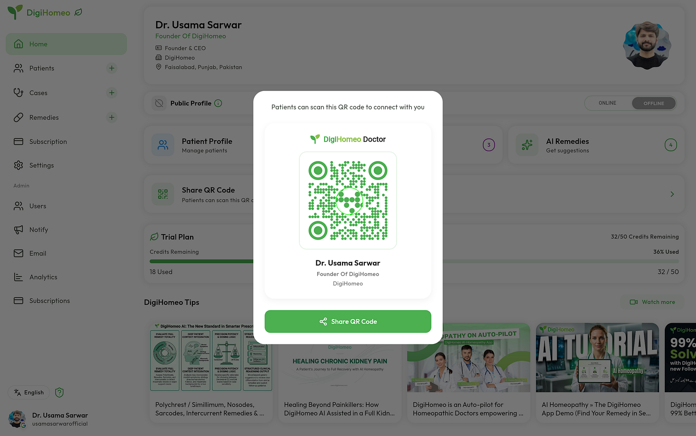Patients can now scan QR Code in DigiHomeo to connect a Homeopathic Doctor