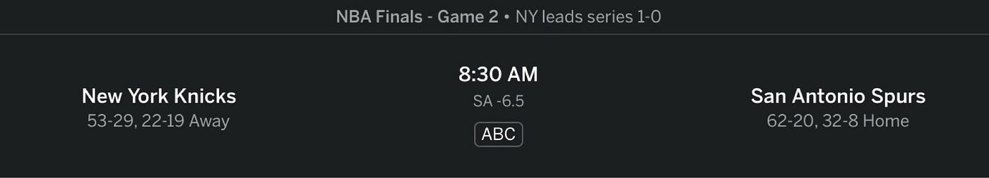 2026 NBA Finals Game 2— Spurs vs Knicks — 6/5/26