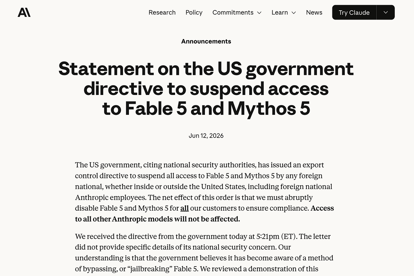 El kill switch de la IA: lo que el veto de Fable 5 nos dice a los que vivimos fuera de EE.UU.