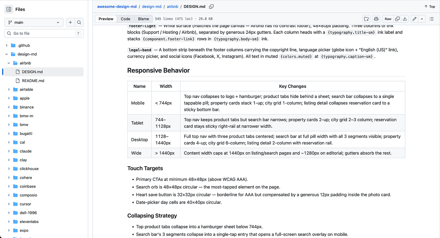 airbnb design.md file example. source: github.com/voltagent/awesome-design-md