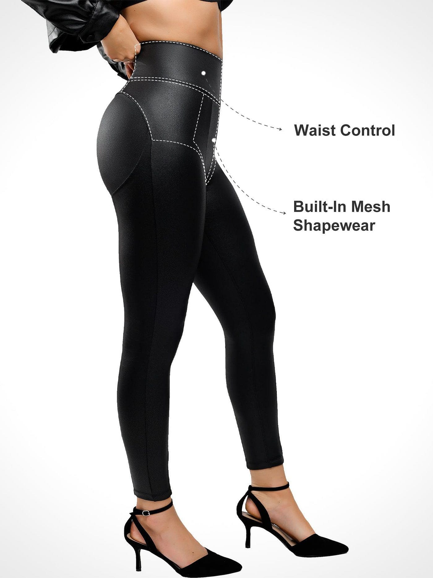 High Rise Faux Leather Tummy Control Leggings, by Global Pulse, Nov, 2023