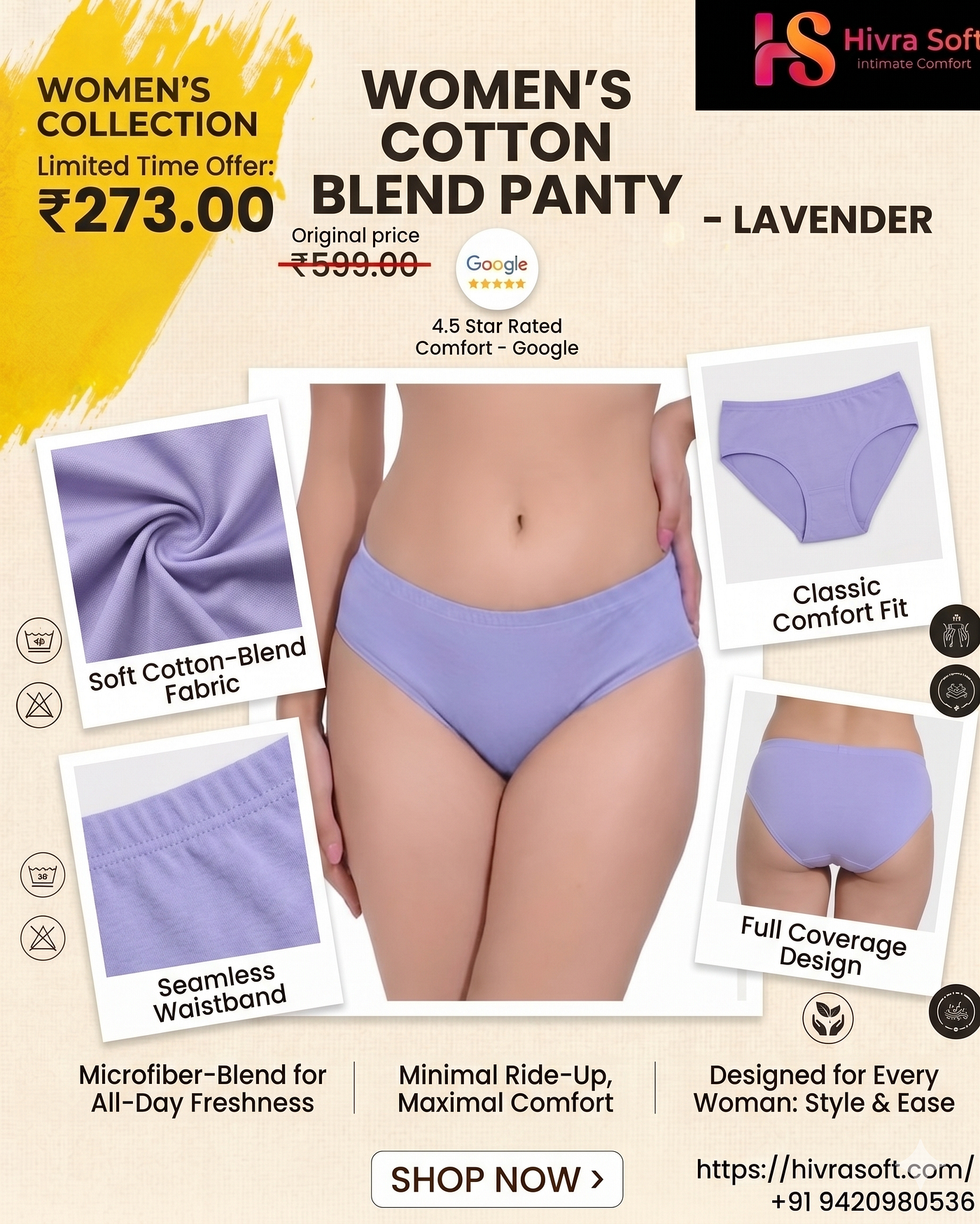 Women Cotton Blend Panty Lavender