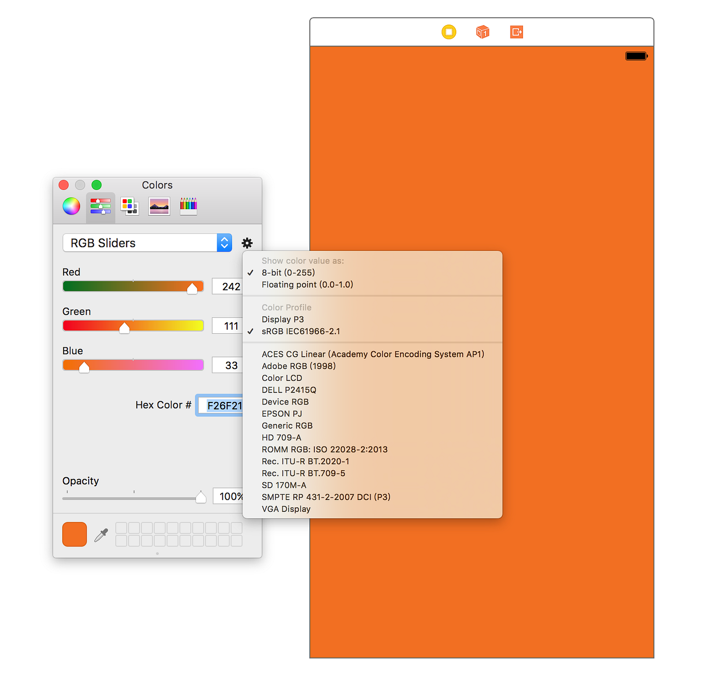 Xcode Interface Builder 指定顏色與實際有出入