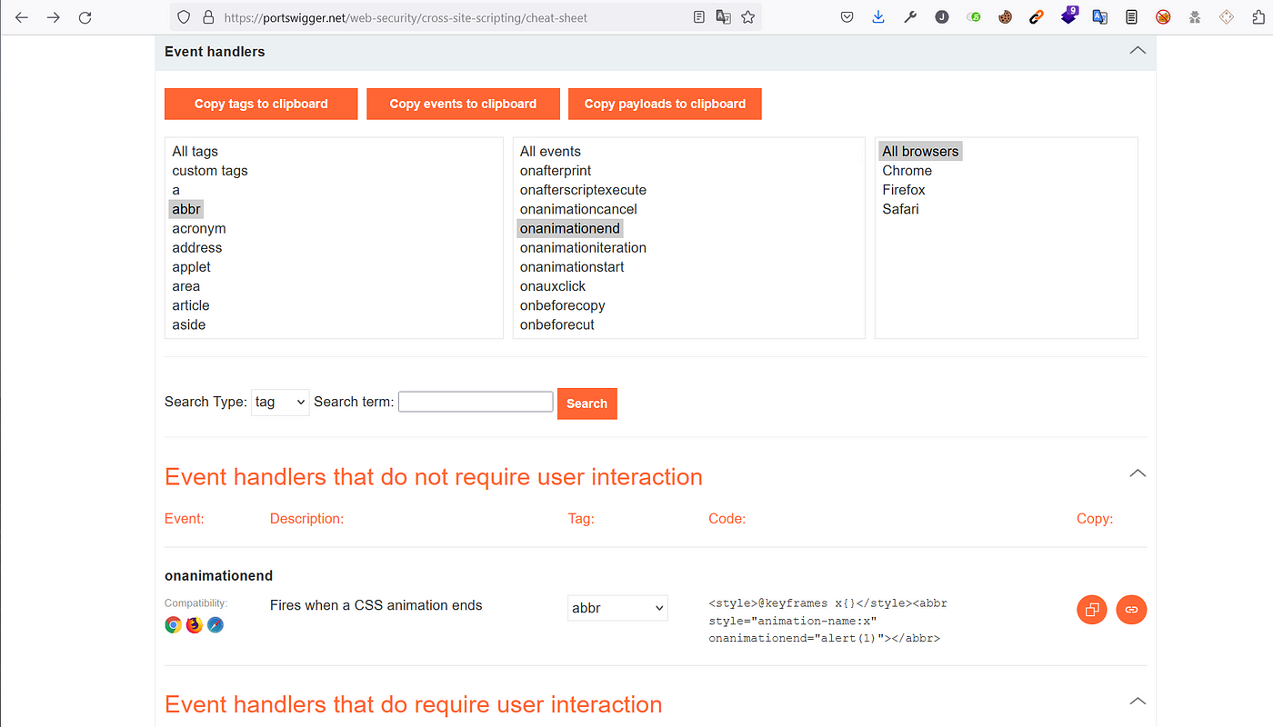 XSS Cheat sheet