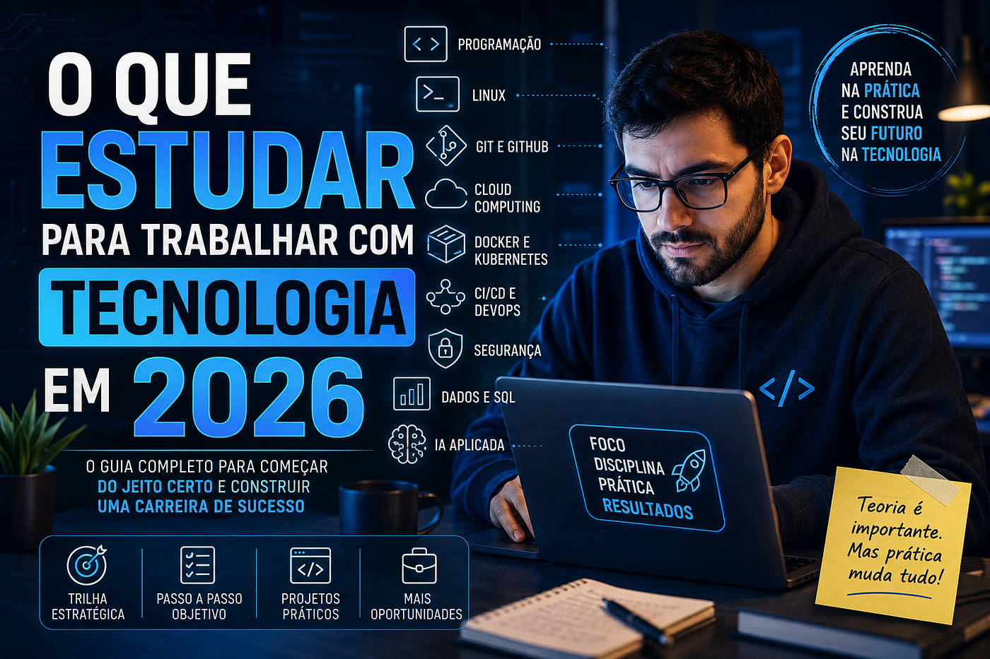 O que estudar para trabalhar com tecnologia em 2026: guia completo para começar do jeito certo