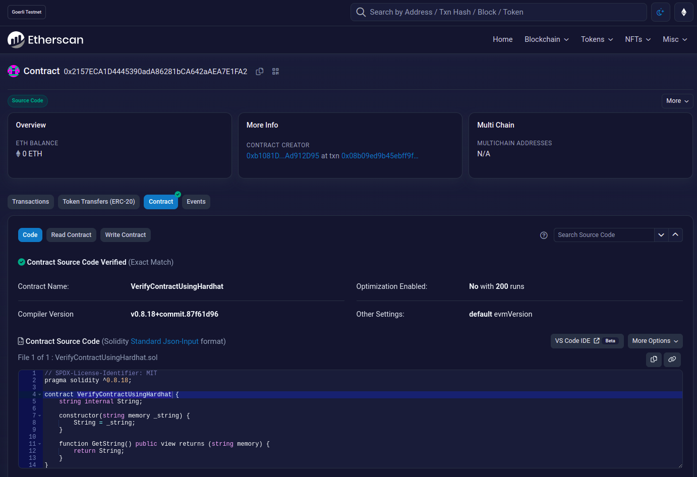 Verify Smart Contract On Etherscan Using Hardhat | by Shubham Yadav |  CoinsBench
