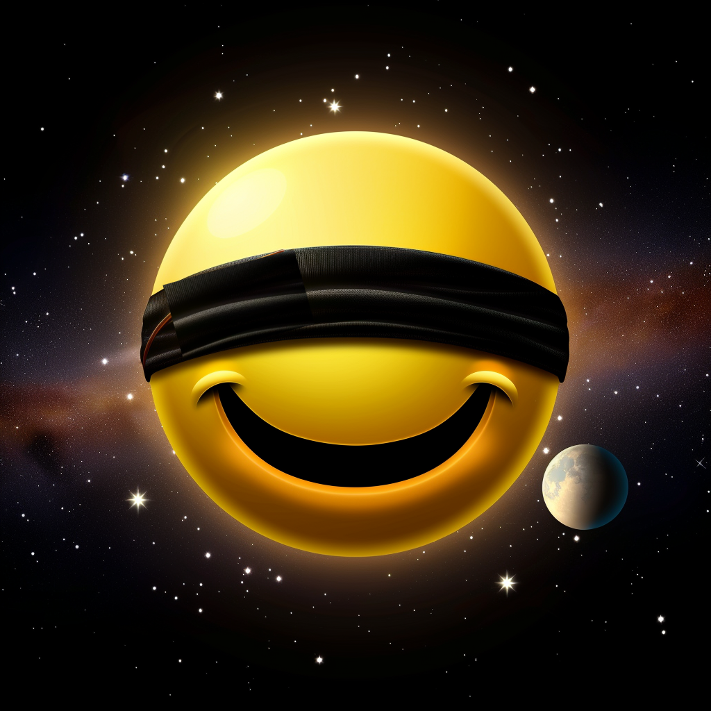 A cosmic smiley face with a blindfold on. Happy planets may bring luck but no awareness.
