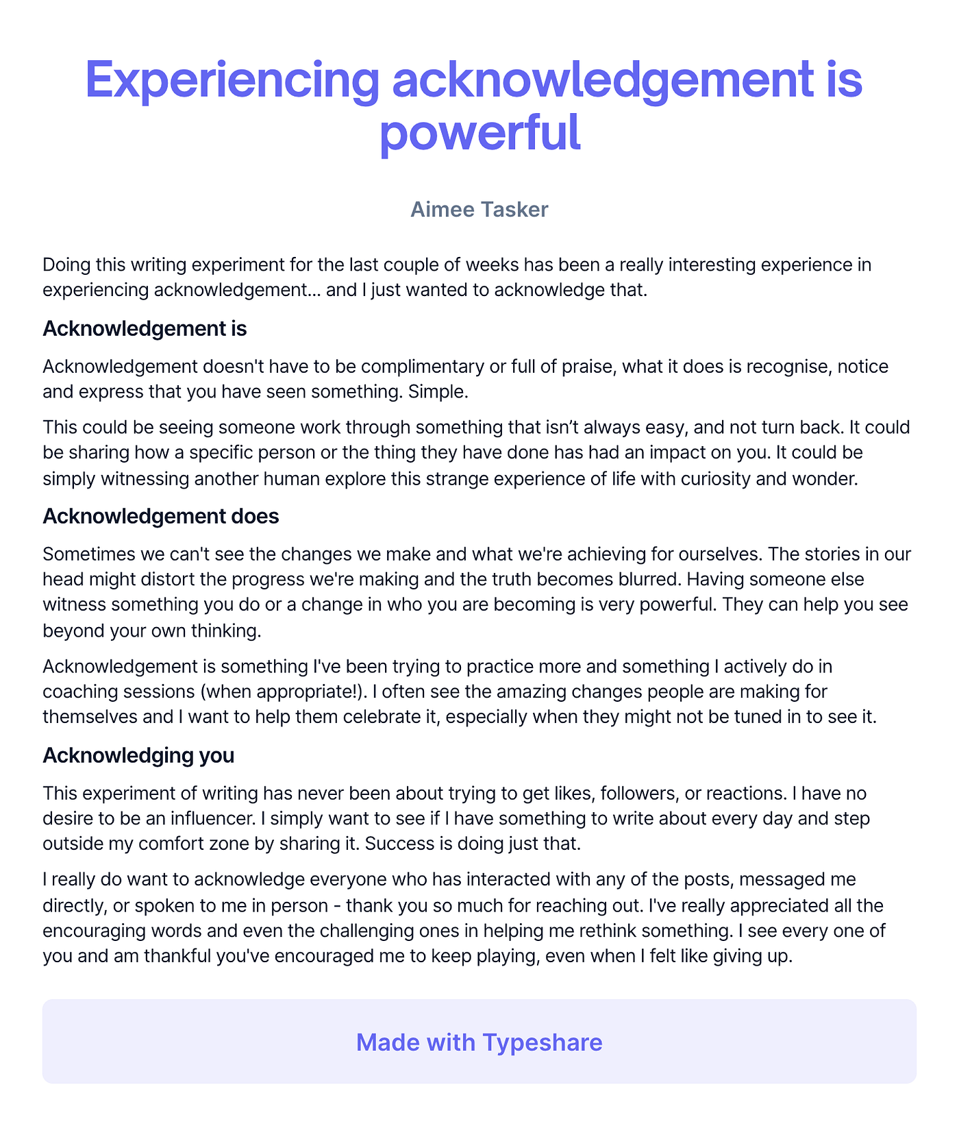 Experiencing acknowledgement is powerful | by Aimee Tasker | Medium