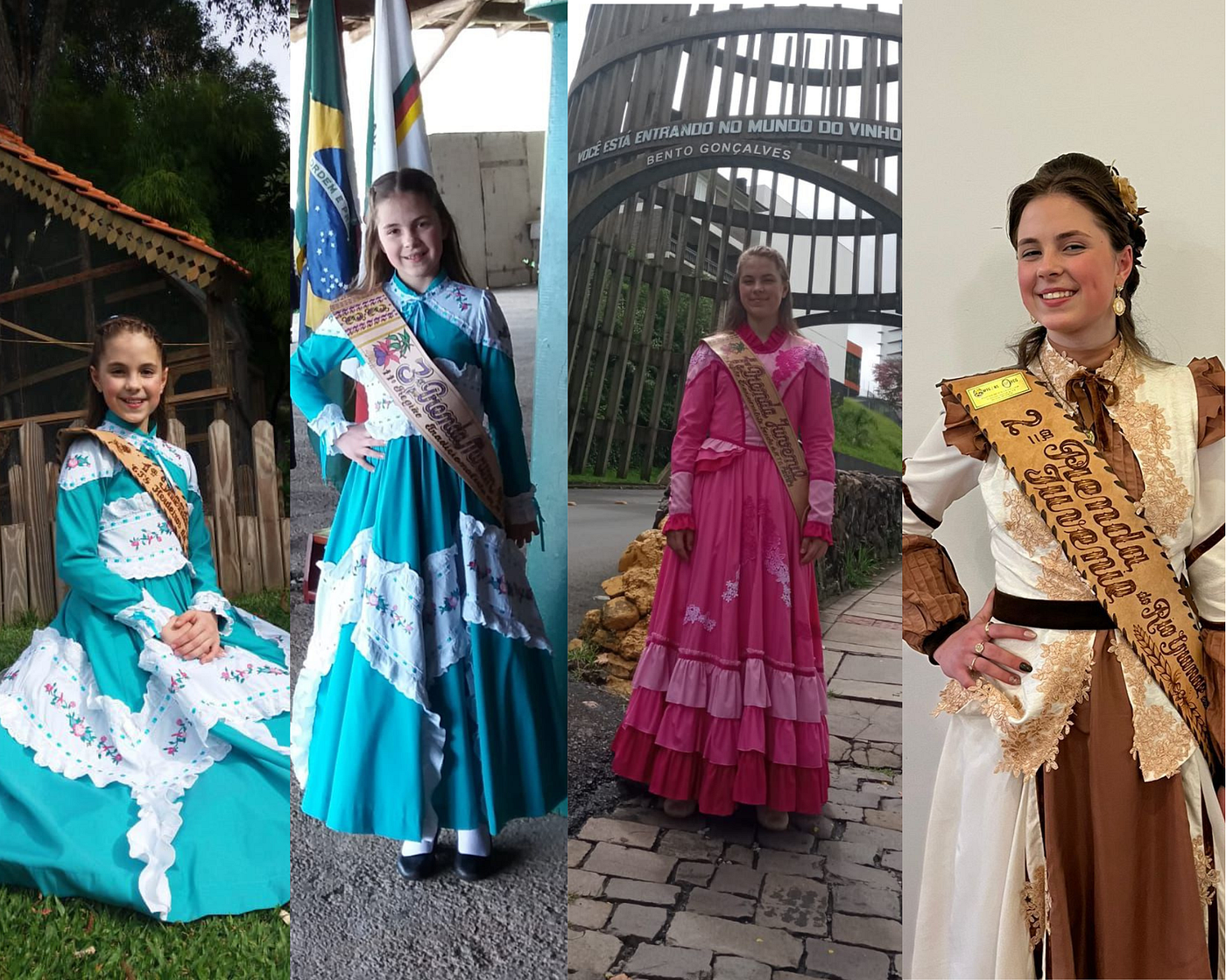 Isadora com suas quatro faixas (1ªPrenda Mirim do CTG Herdeiros da Bombacha 2017/18, 3ªPrenda Mirim da 11ª Região Tradicionalista 2018/19, 1ªPrenda Juvenil da 11ª Região Tradicionalista 2022/23 e 1ªPrenda Juvenil do Rio Grande do Sul 2023/24)