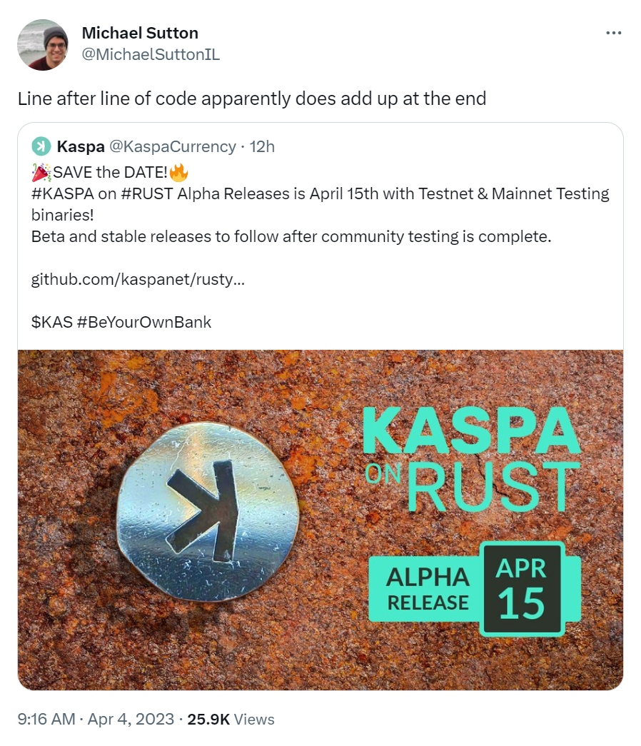 Kaspa Alpha Rust Release — April 15th | by N. R. Crowningshield | Coinmonks  | Medium