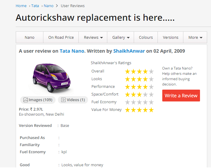 Tata Nano Price - Images, Colors & Reviews - CarWale