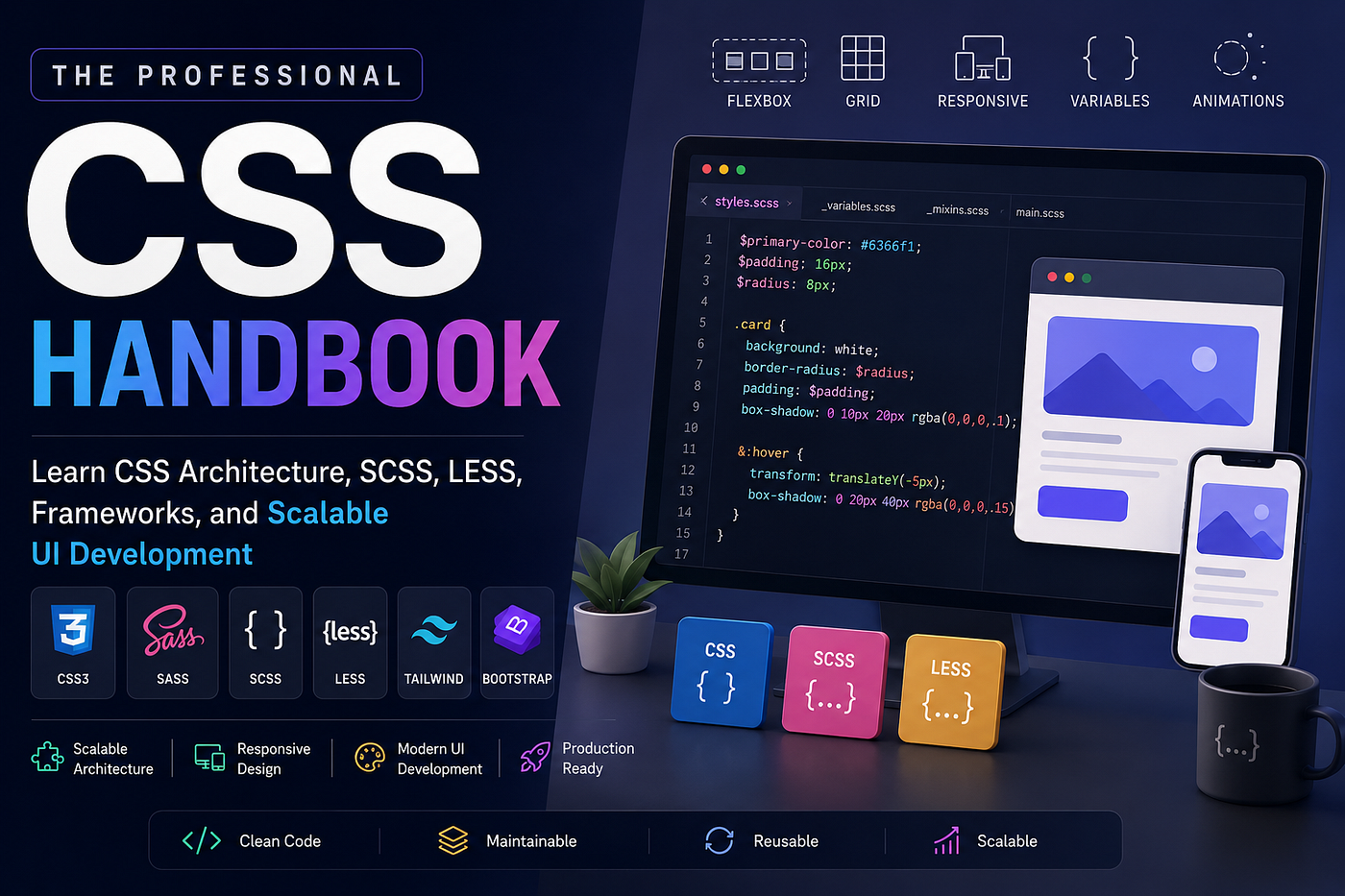 The Professional CSS Handbook: Learn CSS Architecture, SCSS, LESS, Frameworks, and Scalable UI…