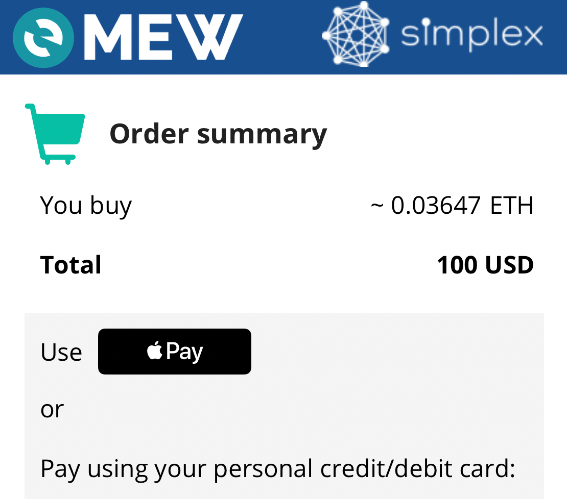 Simplex Adds Support for ApplePay | by MyEtherWallet | MEW Publications |  Medium