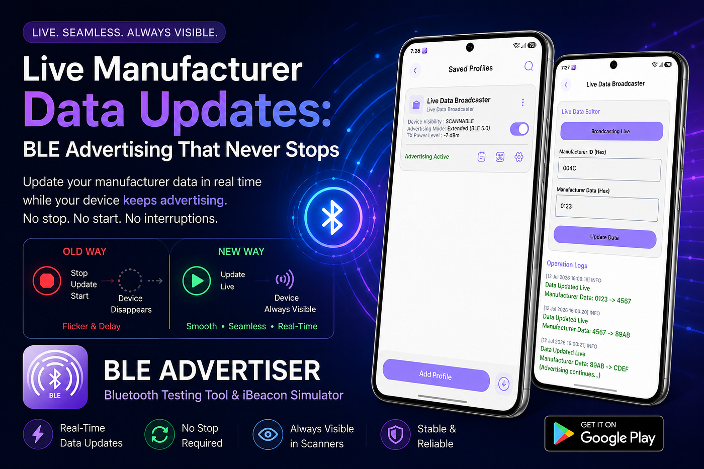 Introducing Live Manufacturer Data Updates Without Restarting BLE Advertising : BLE Advertiser(GATT…