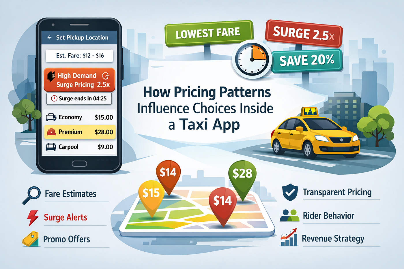 How pricing patterns influence choices made inside a taxi app