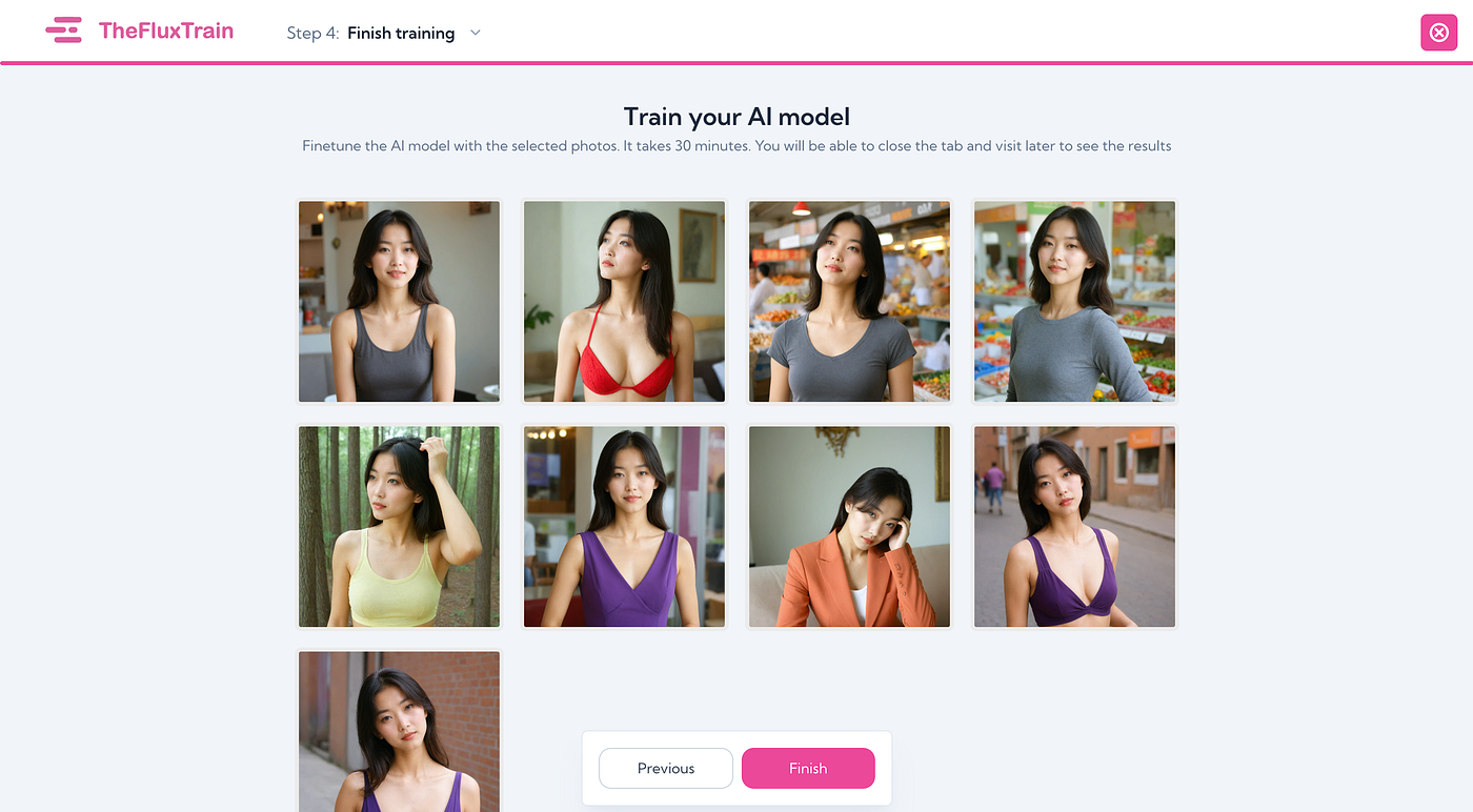 Left: Generate unlimited headshots of your to-be influencer. Right: Chosen photos.