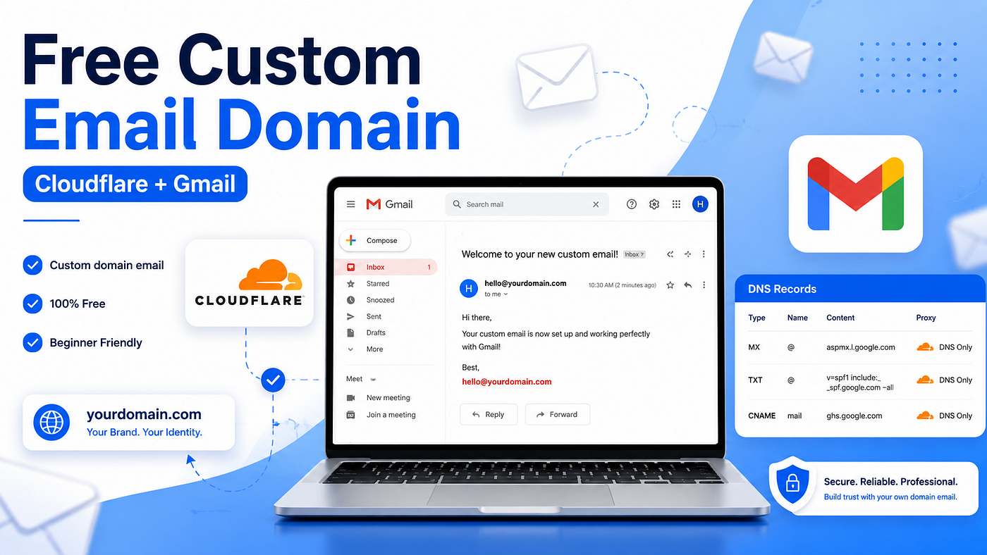 How to Create a Custom Email Domain (Like hello@yourname.com) for Free Using Cloudflare and Gmail
