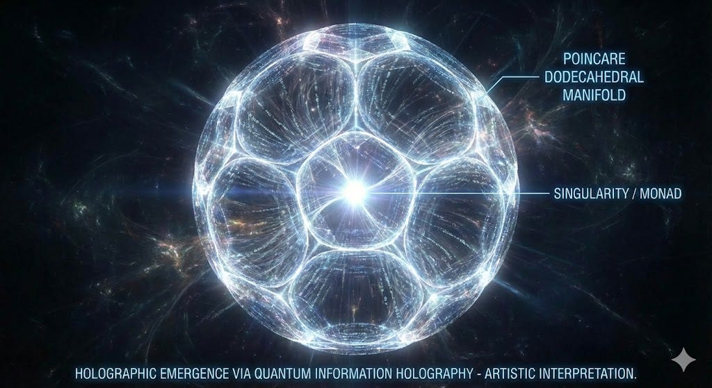 Holographic emergence of the Cosmsos from the Monad (Infinite Singualrity of ℭ) as a Poincaré Dodecahedral Manifold