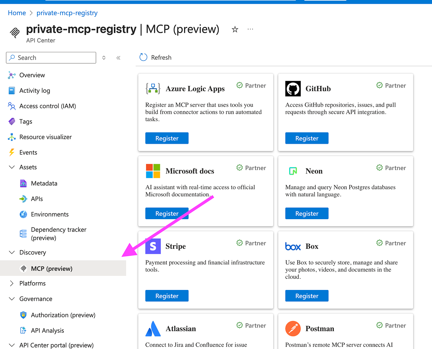 MCP Discovery Azure API Center