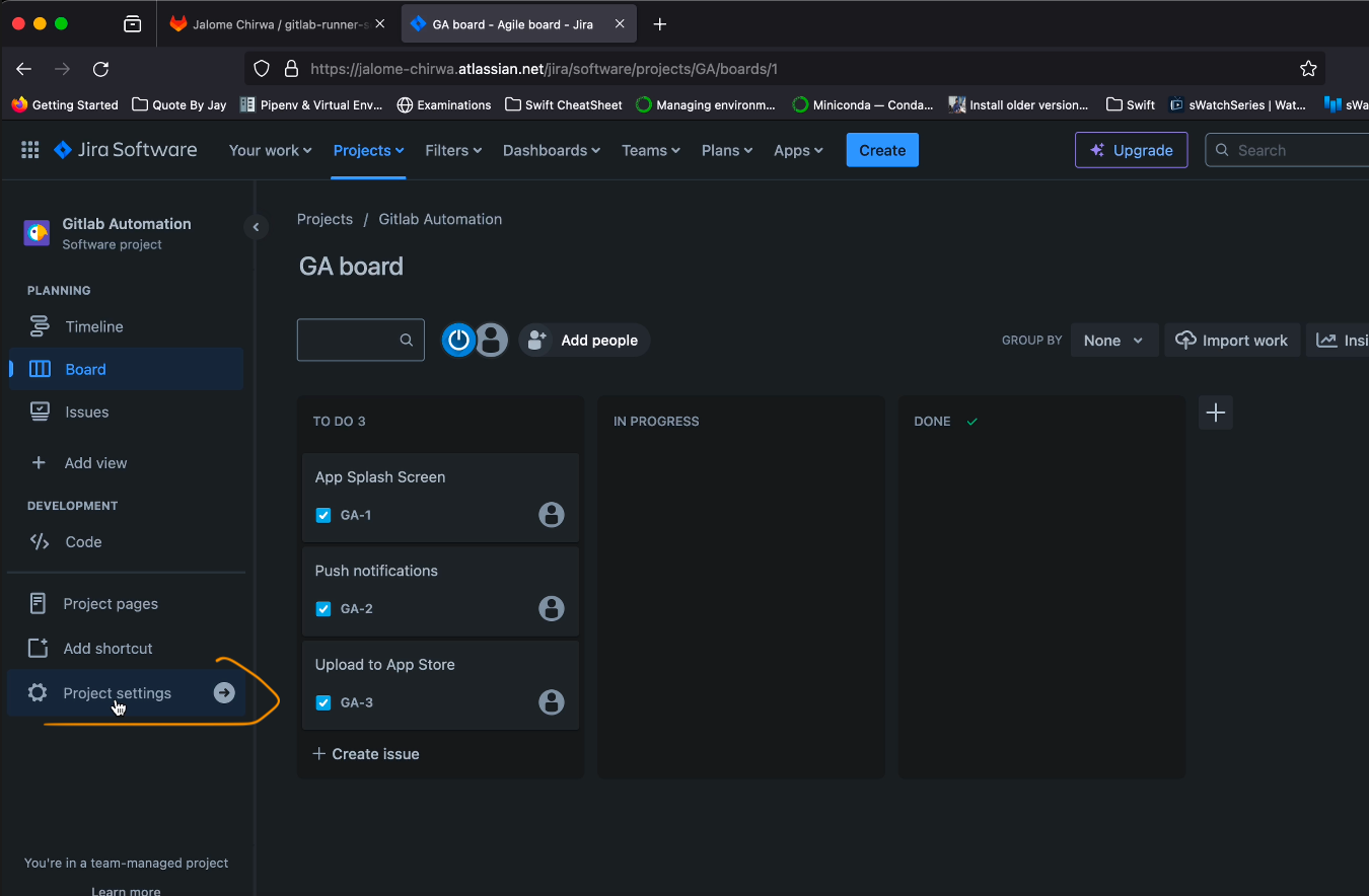 Jira project settings