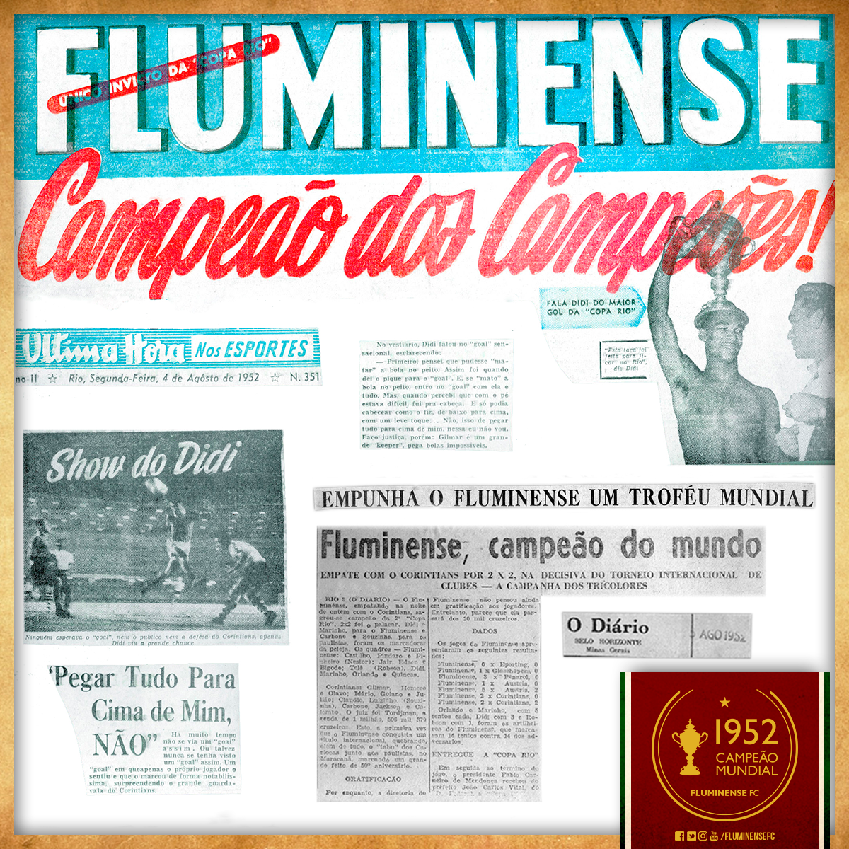 Liga Retrô Acessórios Livros 1952 - Fluminense Campeão do Mundo