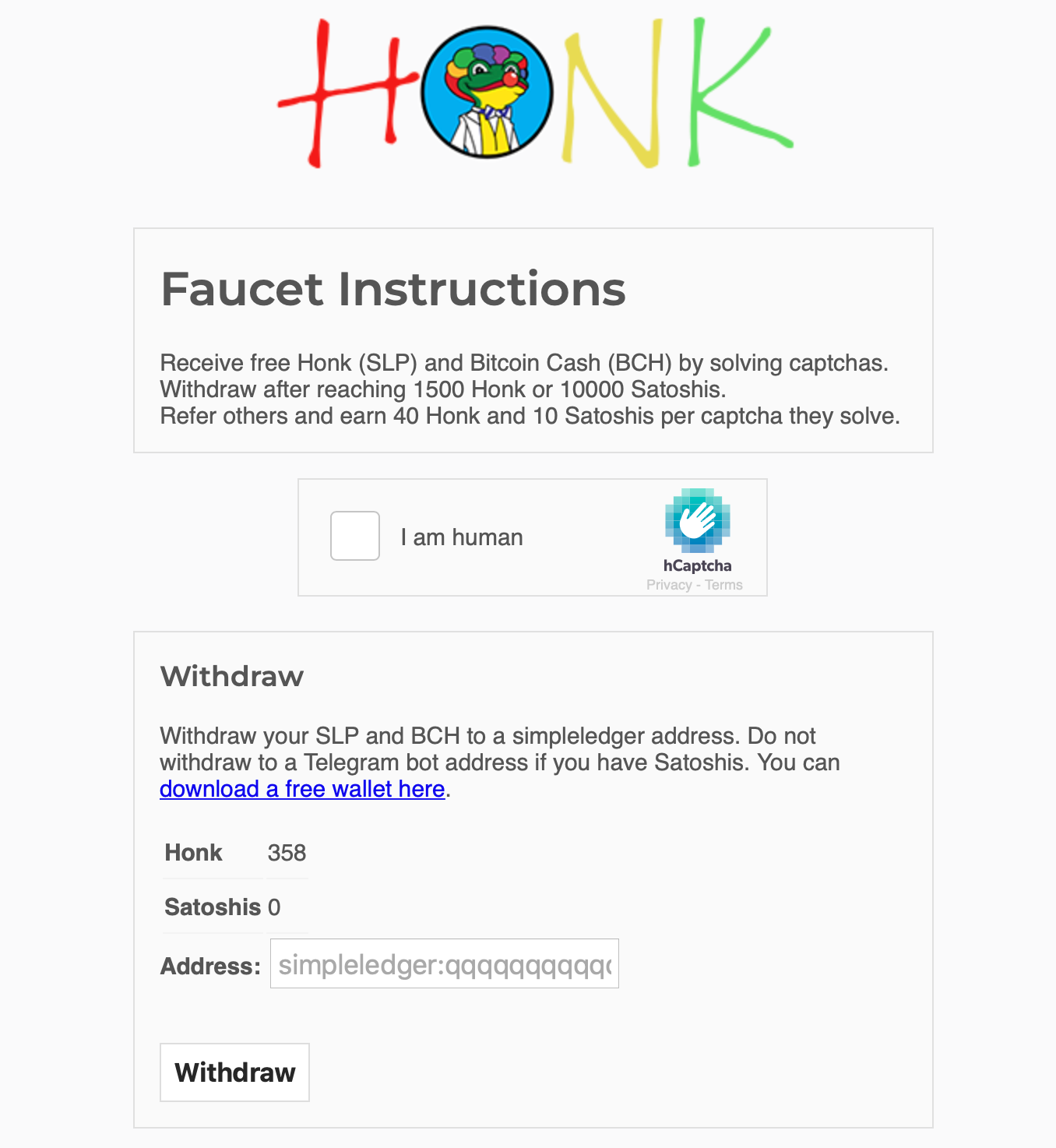 Earn HONK SLP tokens and BCH (Bitcoin Cash) by filling out captchas | by  Keith Patrick | Medium