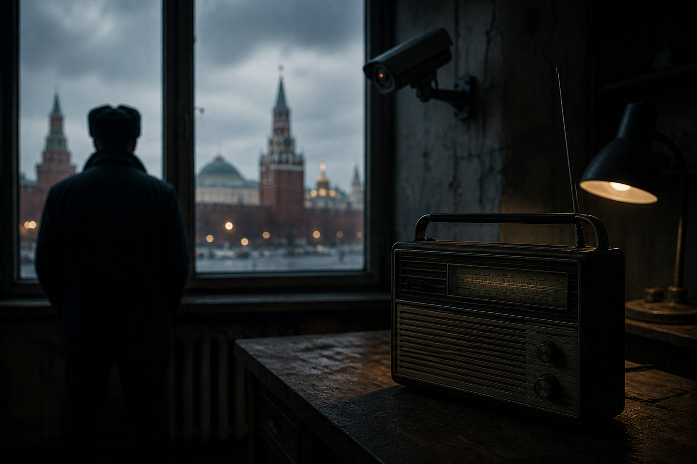 russia-radio-blackout-preparation-dark-room AI-generated image (DALL·E)