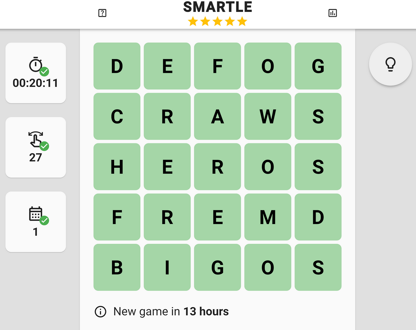 Smartle - a word puzzle game I made in Flutter. Daily challenge is