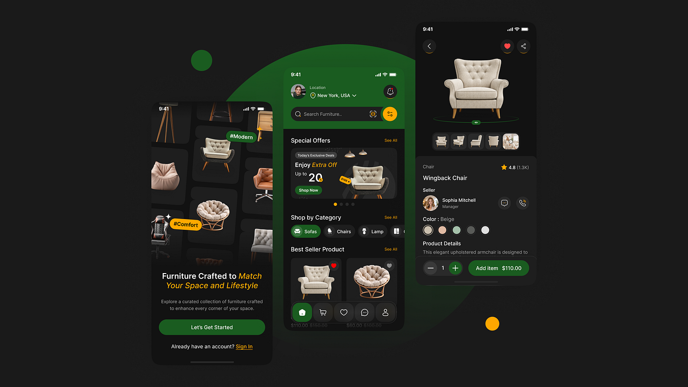 Furniture Store Mobile App Dark Mode UI: Elevate Your Ecommerce Experience
