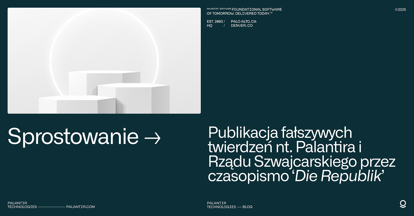 Publikacja fałszywych twierdzeń nt. Palantira i Rządu Szwajcarskiego przez czasopismo Die Republik