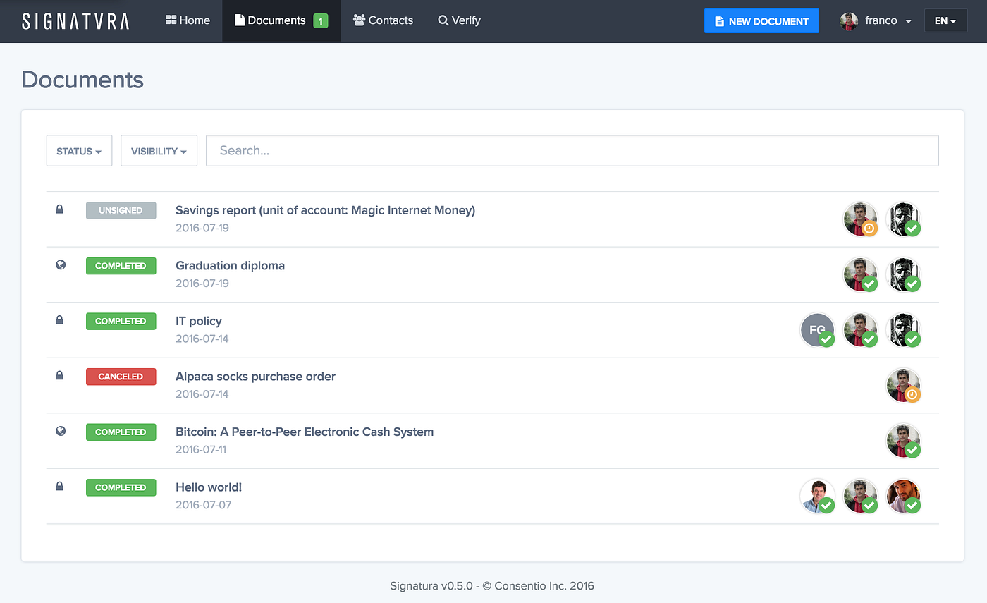 Introducing Signatura: document signing on the blockchain | by Franco Amati  | Signatura blog