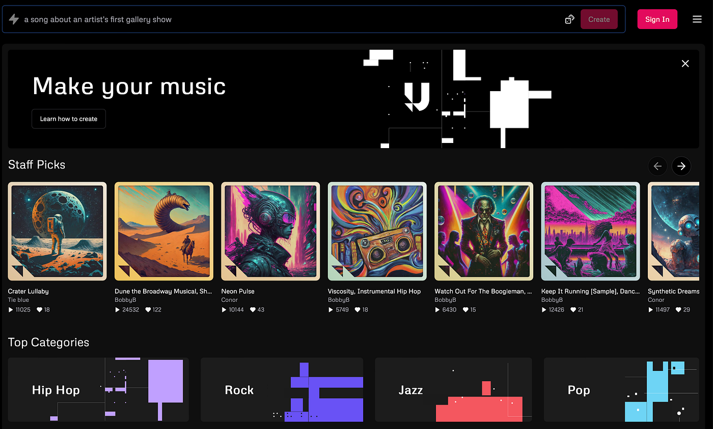 Udio AI music generator interface
