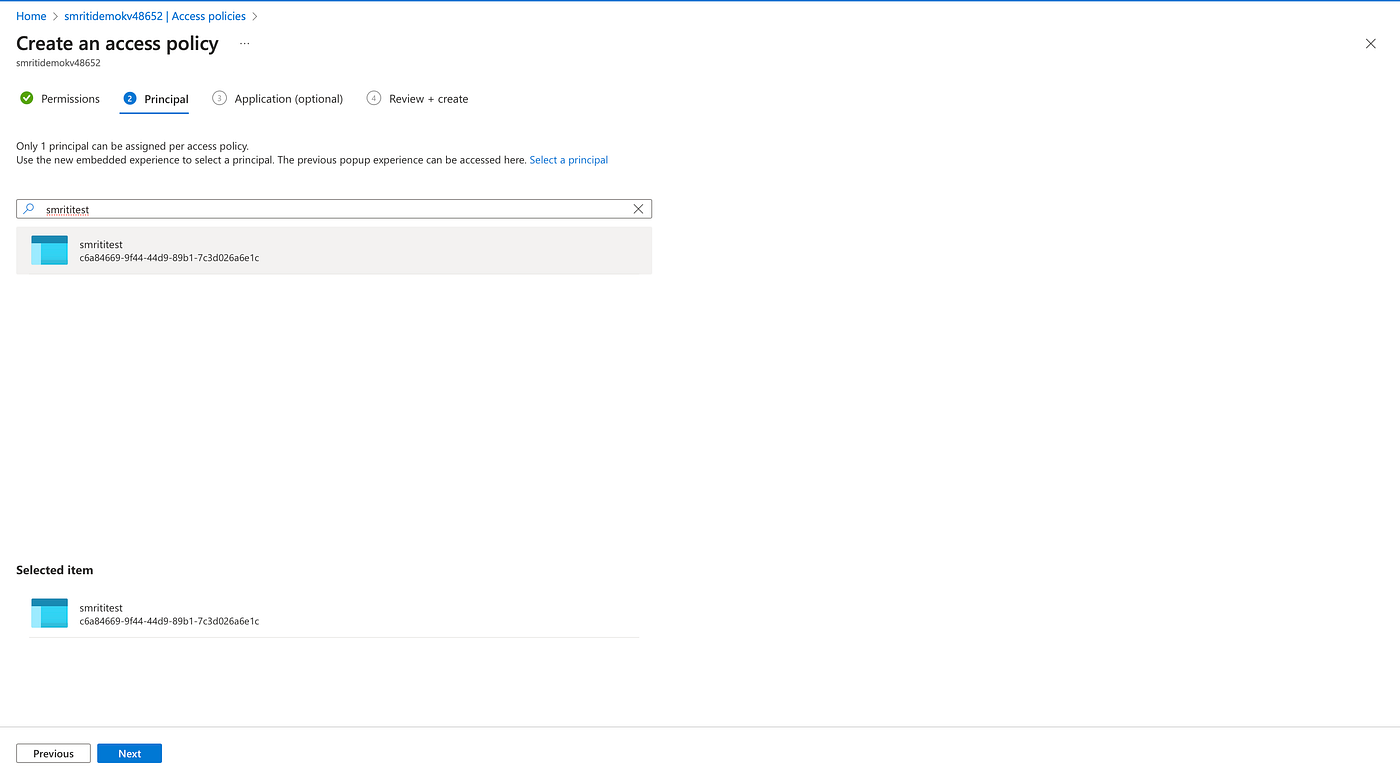 Select the application either by name or by system identity