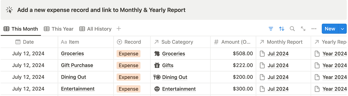 Here's my Notion Expense Tracker (sample data)
