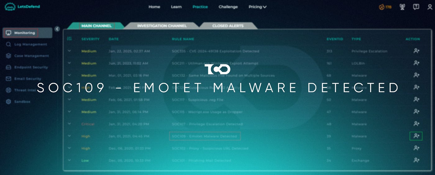 LetsDefend SOC Walkthrough | SOC109 — Emotet Malware Detected