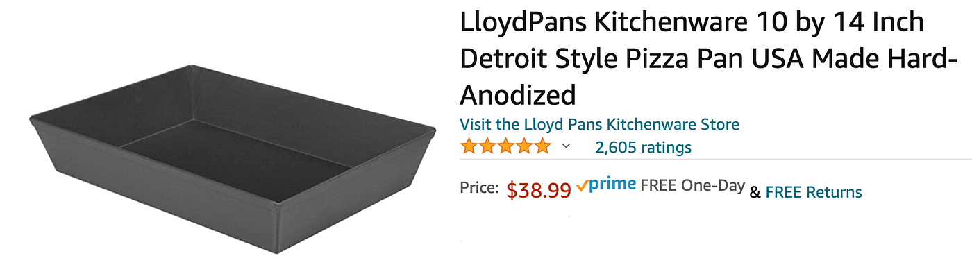 LloydPans Kitchenware USA Made Hard-Anodized 8 inch by 10 inch Detroit Style Pizza Pan