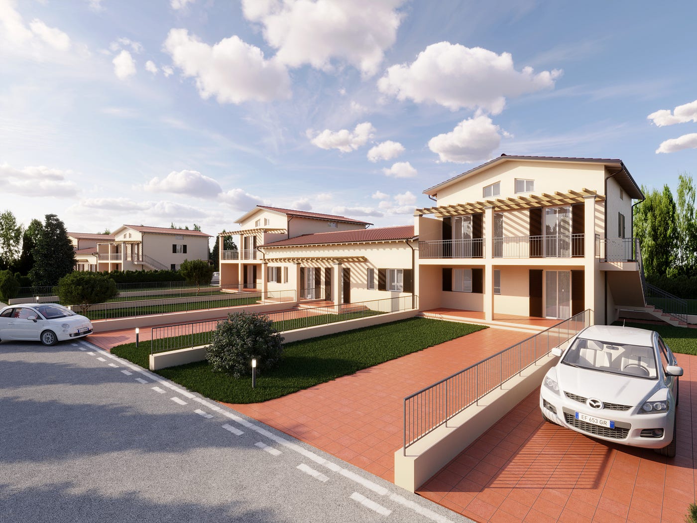 Rendering esterni progetto villini a schiera per impresa edile a Firenze