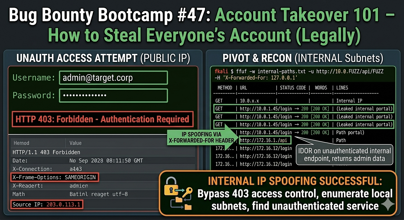 “Bug Bounty Bootcamp #47: Account Takeover 101 — How to Steal Everyone’s Account (Legally)”