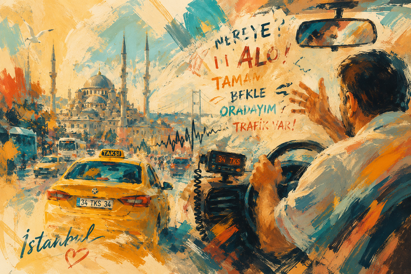 A taxi driver’s chaos in the city of Istanbul. Image made by author using AI.