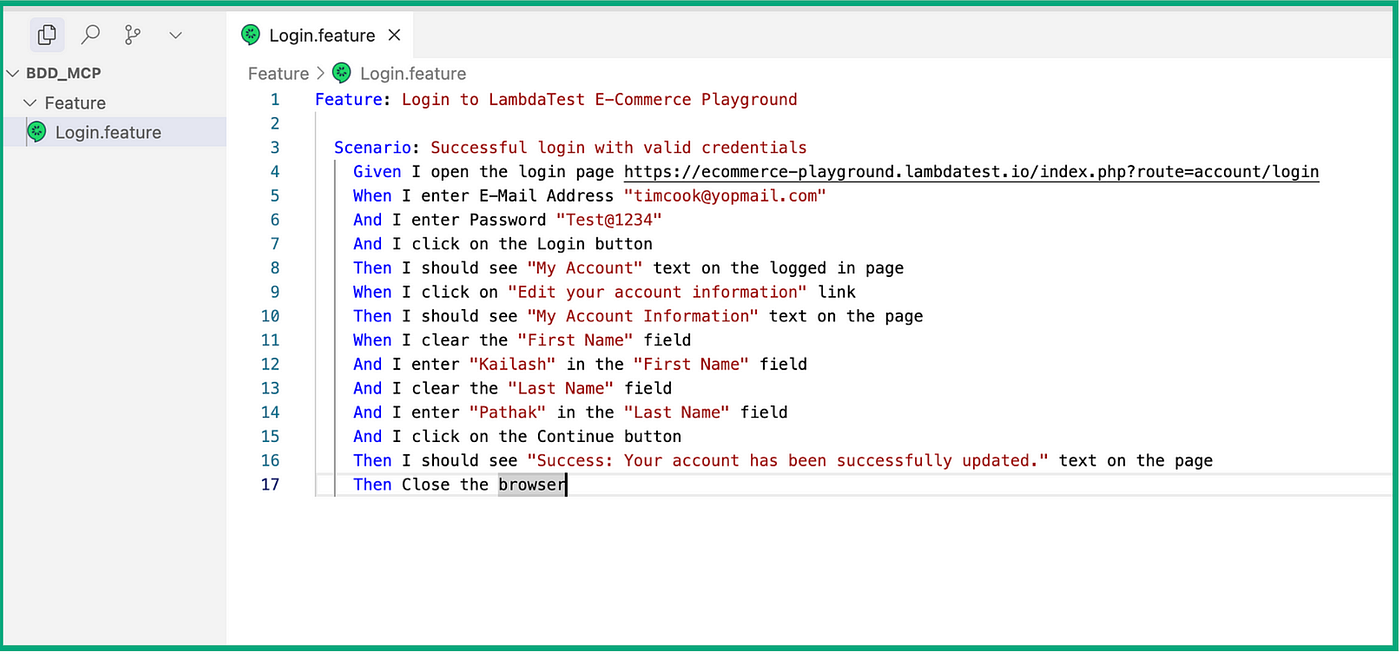 Write a Gherkin Feature file