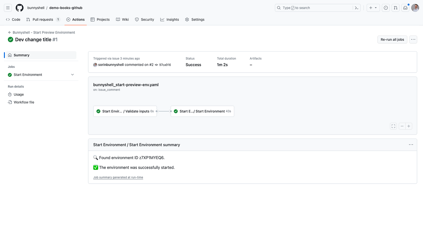 GitHub Pull Request comment + Associated Action