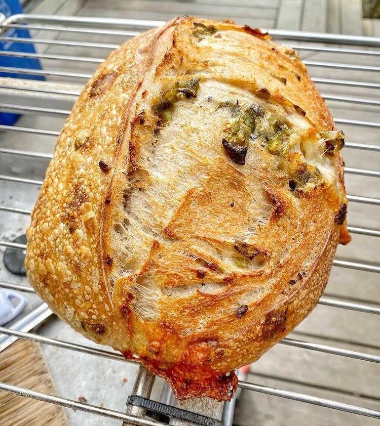 A boule with nuts and fruit.