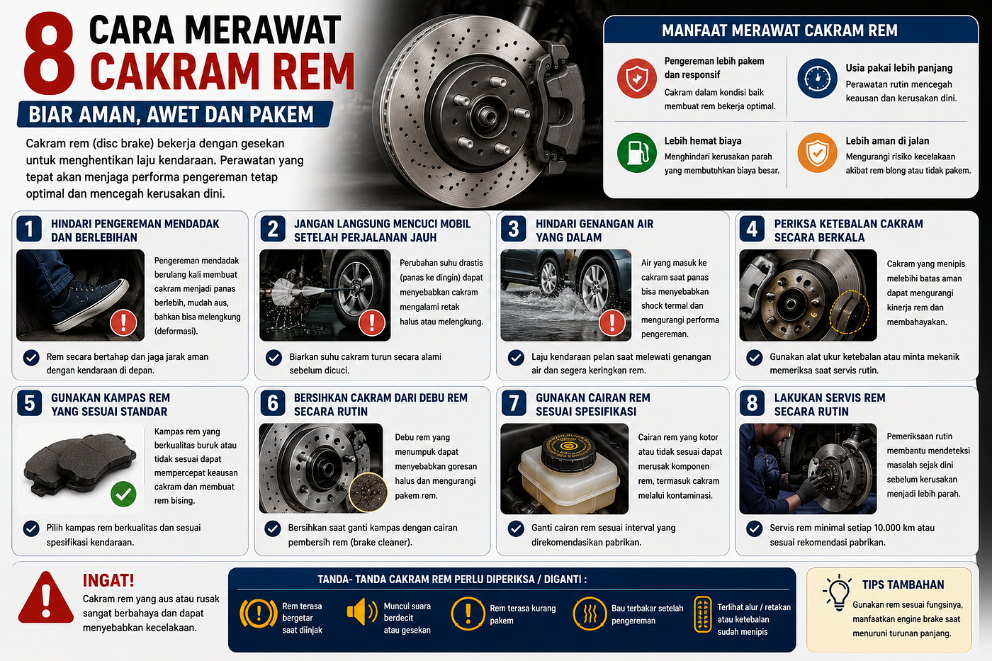 8 Cara Merawat Cakram Rem Agar Pengereman Tetap Maksimal