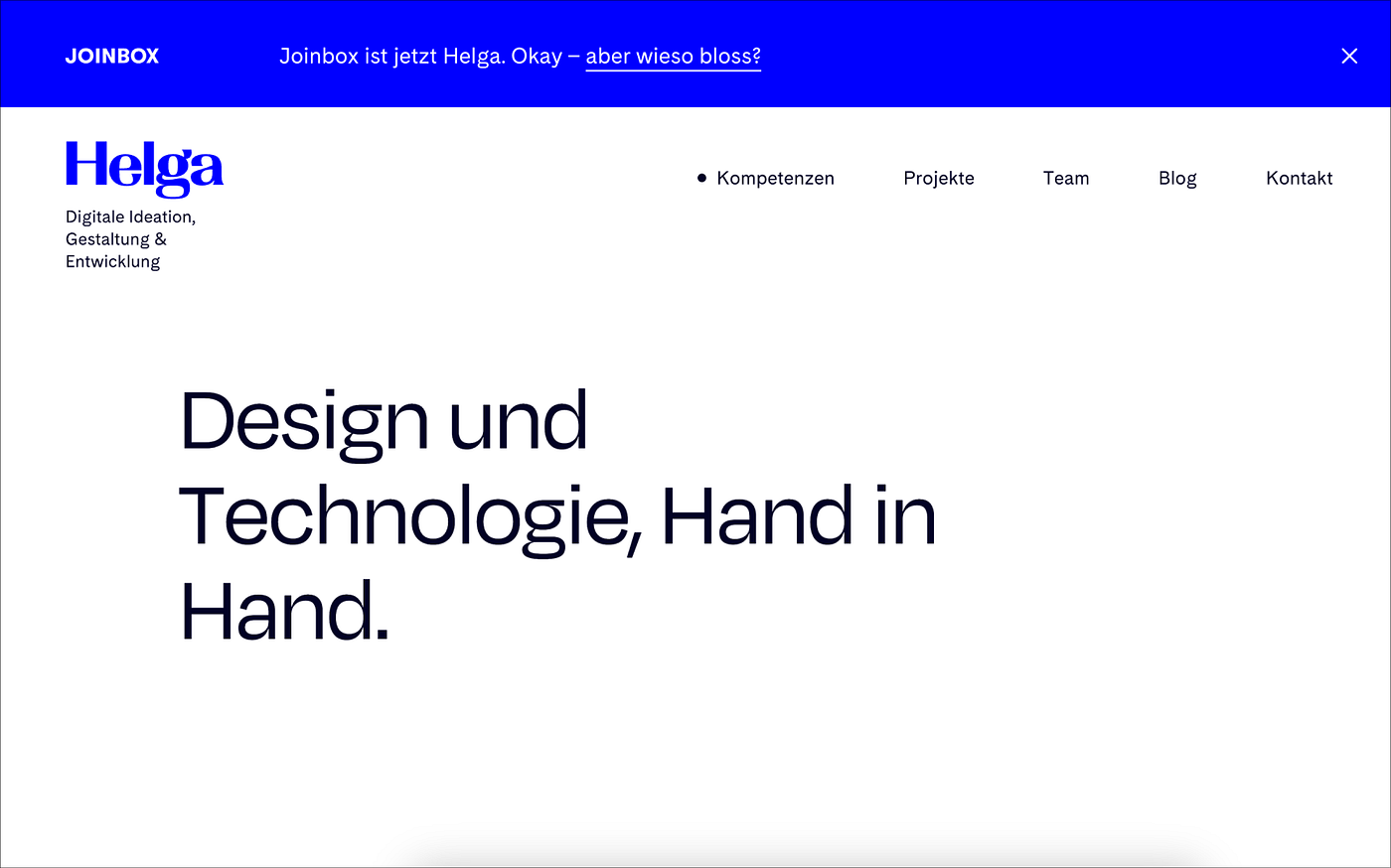 Hinweis zum neuen Brand während der Launch-Phase (auf helga.ch).