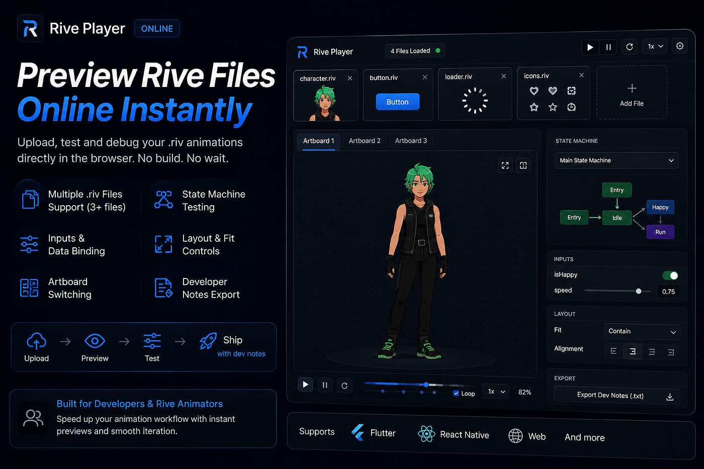 Rive Player — Preview Rive Files Free Online Instantly